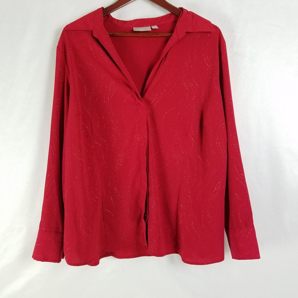 Croft & Barrow‎ Shirt Womens 2X Red Top Long Barrel Sleeve Button Up Blouse